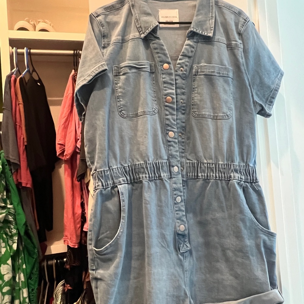 Blue Denim Short Sleeve Jumpsuit